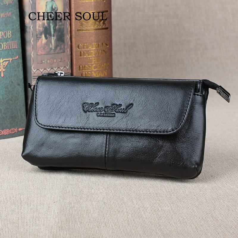 

CHEER SOUL Genuine Leather Cell Phone Bag Casual Men's Waist Belt Bags Small Flip Phone Case Male Waist Fanny Pack Men Wallets, Black