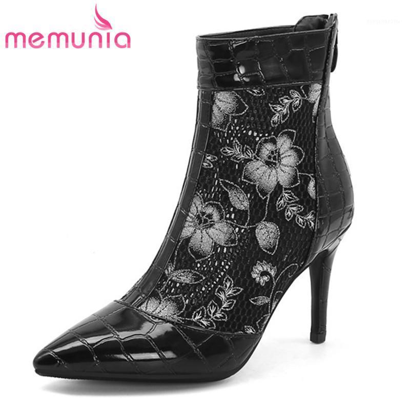 

MEMUNIA 2020 new arrive ankle boots women pointed toe zip thin high heels summer boots elegant party shoes ladies big size 481, Black