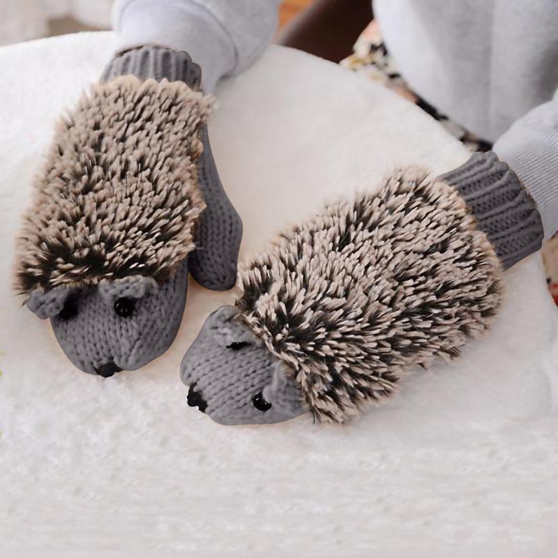 

Five Fingers Gloves 2021 Winter Women Animal Print Flip Knitted Warm Striped Mittens Button Half Finger Exposed Glove Plus Mitten