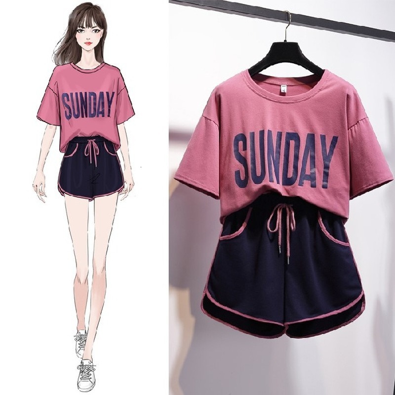 

2021 New Women's fashions two ensemble pieces blosue top + elastic waist suit shorts plus size4xl sweatsuit leisure letter JFXQ, Yellow.