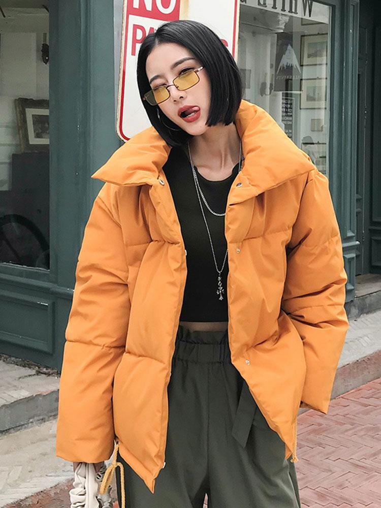 Women's Down & Parkas 2021 Autumn Winter Woman Korean Coats Orange Puffer Jacket Cotton Bubble Coat Elegant Spring Yellow