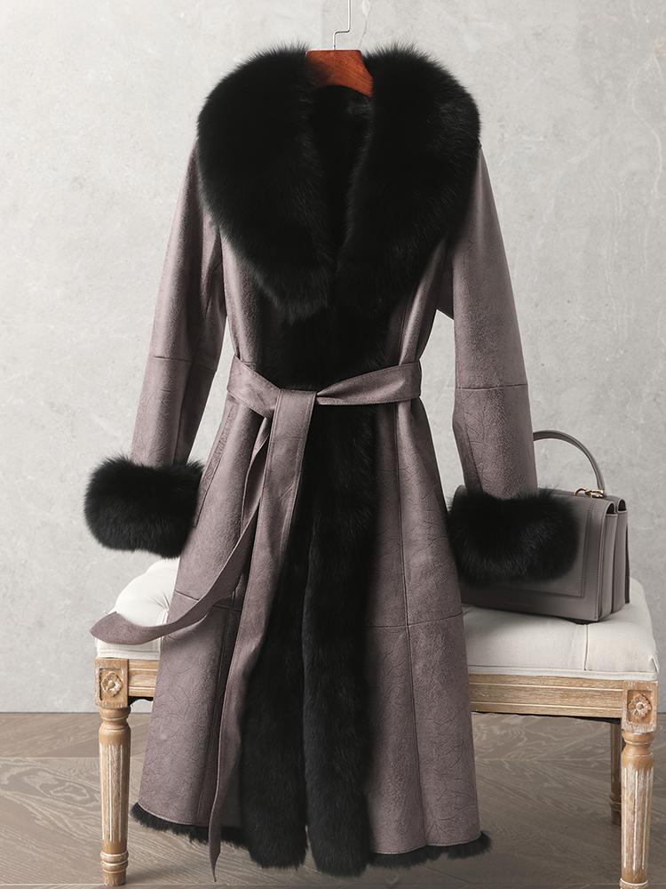 

fur -fits-all coat female medium-length 2020 winter new slim leather fur coat, Black