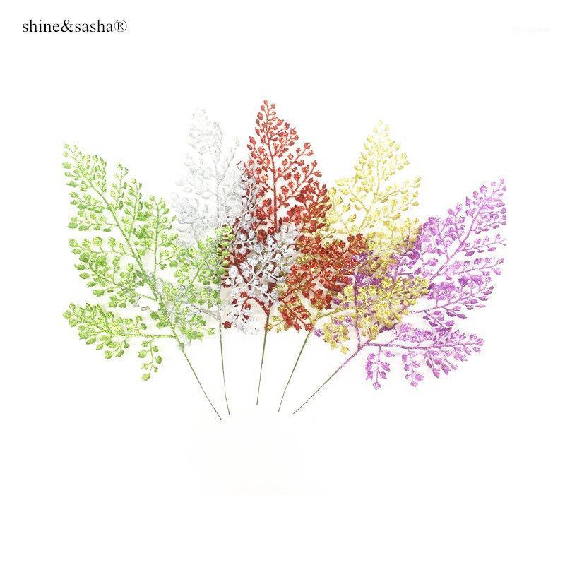 

New arrival glitter leaf Christmas tree decoration tropic fern leaf Christmas flower arrangement accessories golden Nordic style1, Black