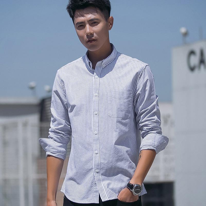 

Cotton Oxford Men's Shirts Long-sleeved Striped Casual All-match 100%cotton Youth Fit Small Square Collar Shirt Dropshiping