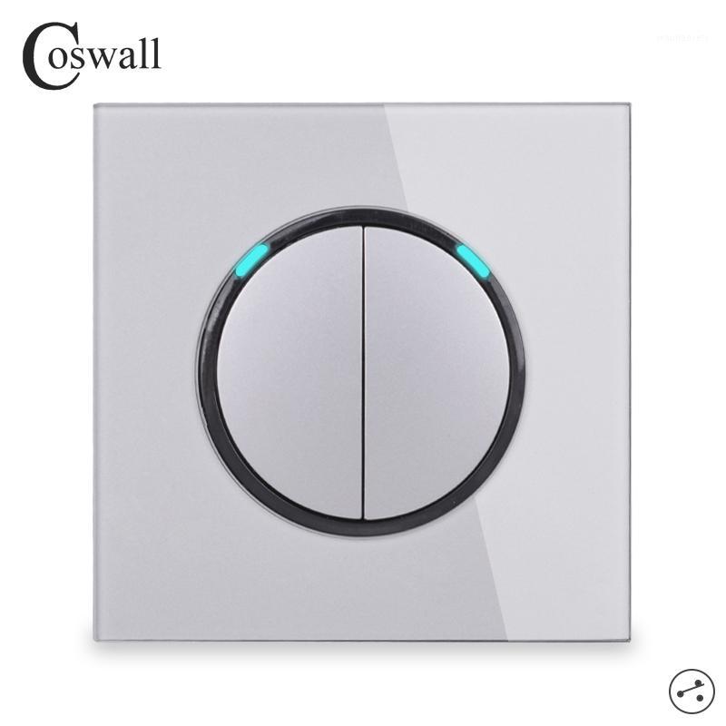 

Coswall 2 Gang 2 Way Random Click On / Off Wall Light Switch Switched LED Indicator Pass Through Switch Glass Panel Grey Gray1
