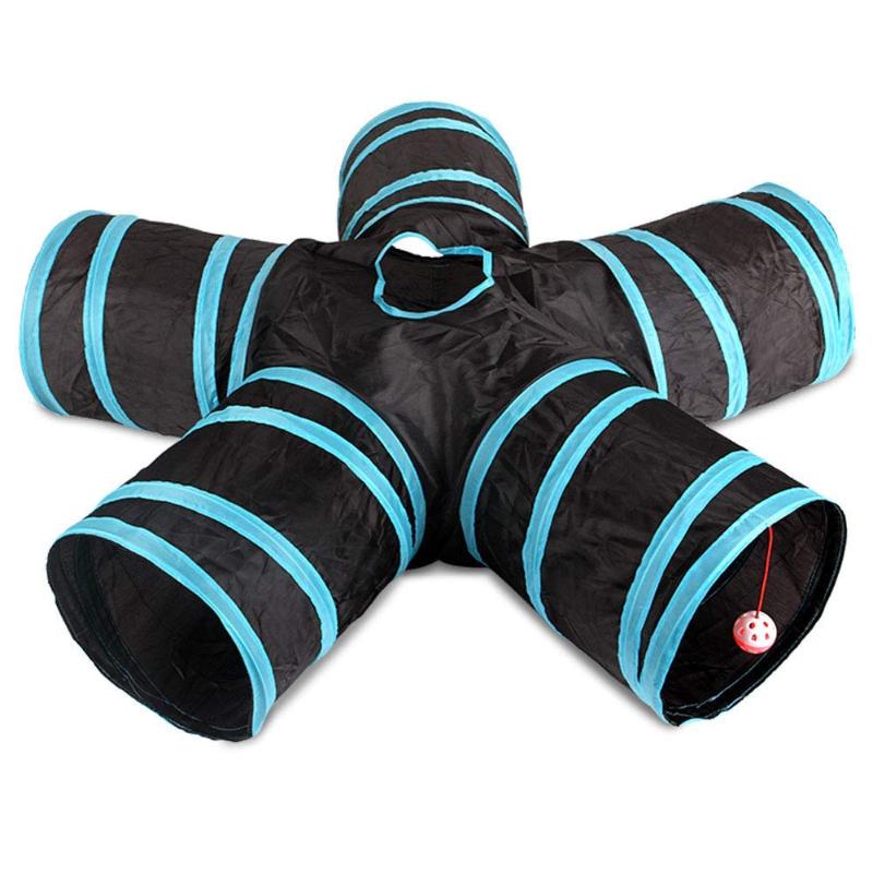 

Practical Cat Tunnel, 5-Way Foldable Pet Toy Tunnel - , Cat and Dog Game Pipe - Black blue
