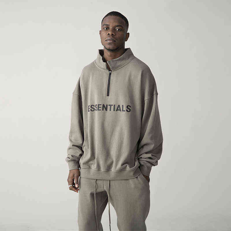 

Best version Men's New Essentials Hoodies Silica gel Letter Hoodie Men Streetwear Sweatshirt Half Zip Oversize Hoody Clothing G0107, Black