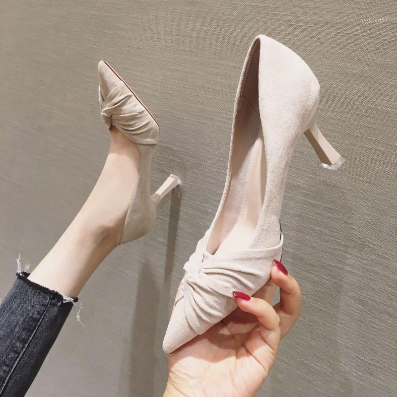 

Pumps Women High Heels Shoes New Style Autumn Winter Flock Pointed-Toe Thin Heels Female Shoes Fashion Women Party1, Green 7.5 cm