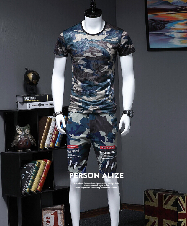 

2021 Summer Flower Print Camuflage Shoes Short Shirts Men's Casual Suits 4cng, As shown