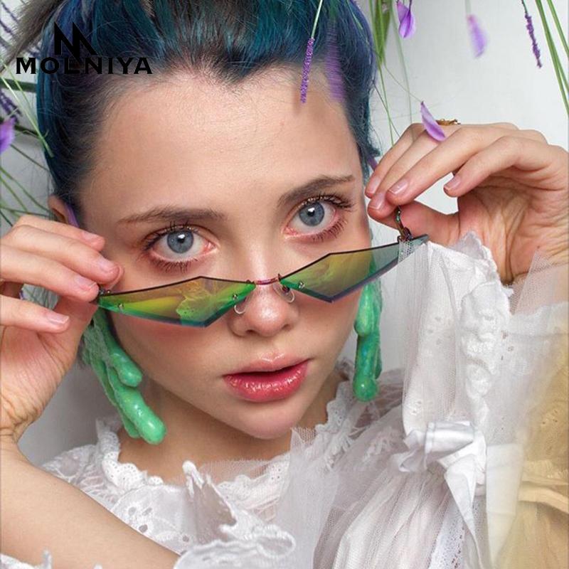 

New Fashion Rimless Punk Sunglasses Women 2020 Metal Frameless Trend Cat Eye Sunglasses Small Mirror Sun Glasses UV400
