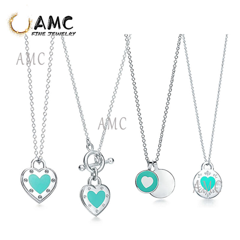 

Blue Heart Necklace Classic Fashion Love Sterling Silver Ladies Party Birthday Christmas Gift Jewelry Wholesale