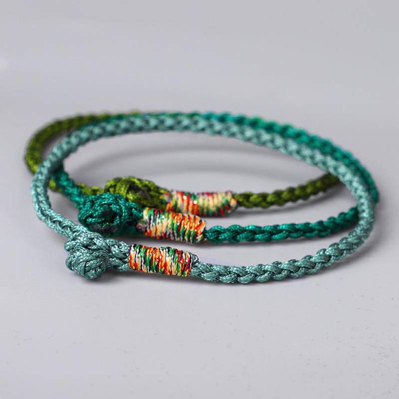 

Tibetan Lama Monk Hand-Braided Lucky Knots Rope Super Thin Bracelet Blessed By Buddhist Attracts All Good Things Green,Cyan