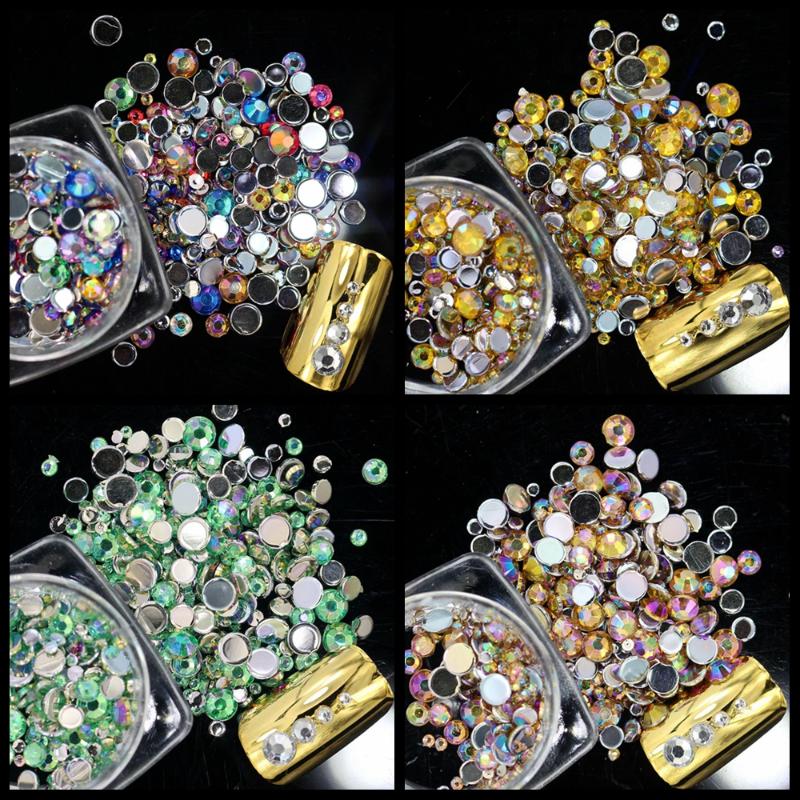 

1 Box AB Colorful Nail Art Rhinestones 3d Tiny Glitter Nail Tips Decorations Silver Flatback 1.5mm/2mm/3mm/4mm Mixed Sizes