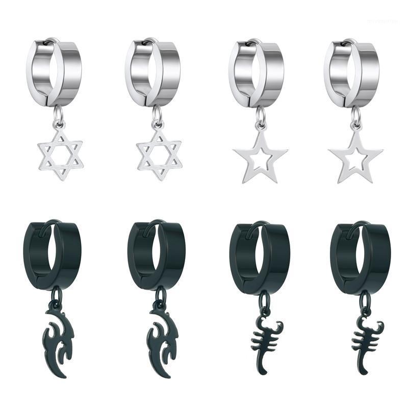 

1Pair European Stainless Steel Men's Hoop Earrings for Women Hip Hop Insect Scorpion Star Cross Earring Woman Jewelry E4531