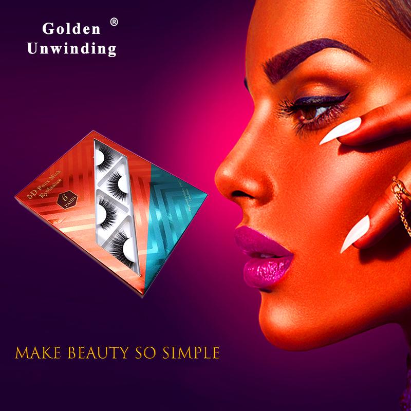 

6 Pairs 3D False Eyelashes Thick Long Lasting Mink Lashes Extension 5D Faux MinkLashes Golden Unwinding