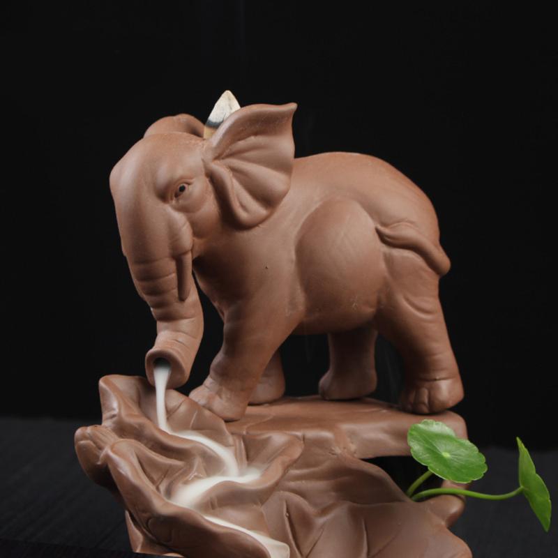 

1pc Ceramic Purple Sand Elephant Incense Burner Backflow Incense Censer Holder Crafts for Home
