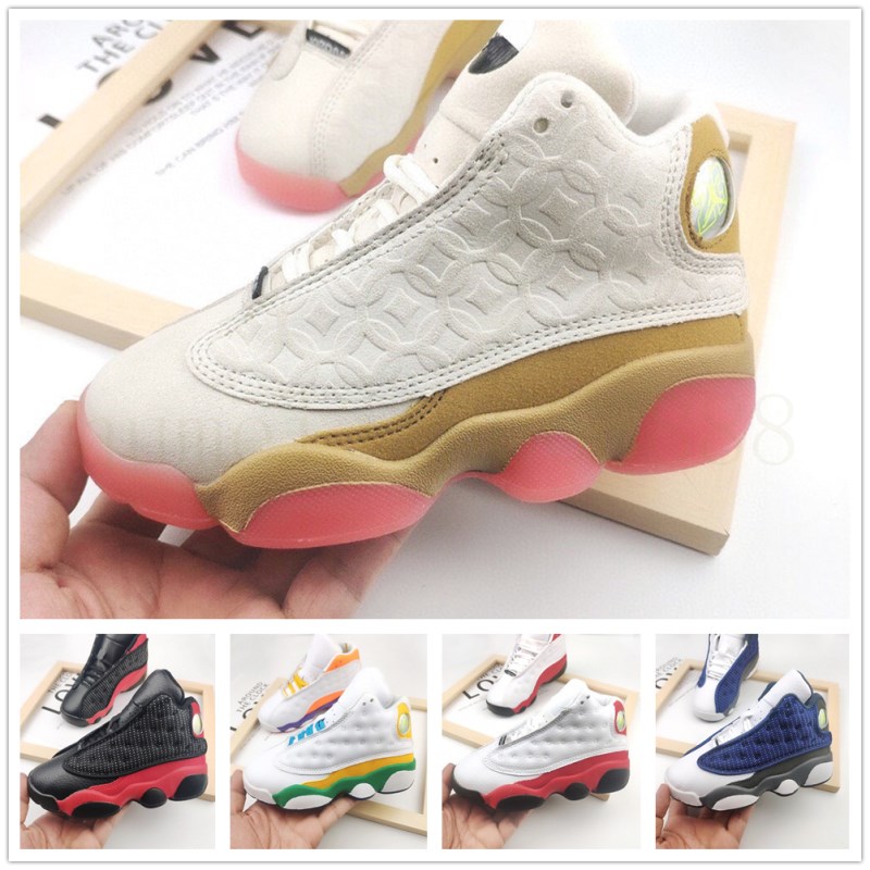 

Jumpman 13 13s kids shoes basketball sneakers XIII Black cat Pink Chichago bred White Youth Childrens boy girls trainers size 22-35, Color 8