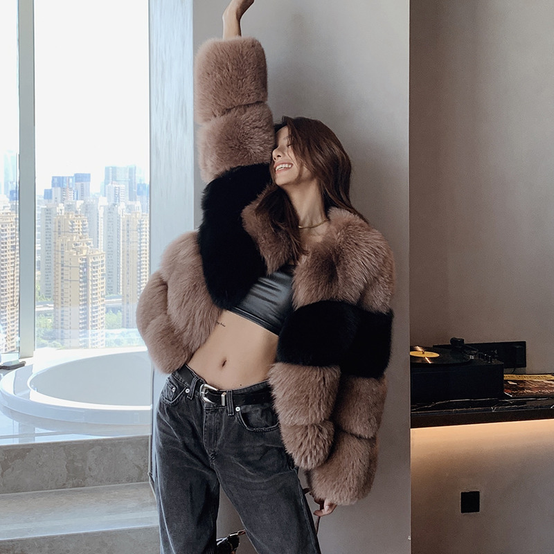 

Winter 2020 New Ladies Genuine Fox Fur Coats Shredded Hot Female Jacket Zj6q, Black and brown