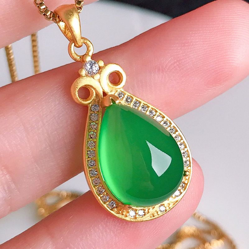 

Drop S925 Women of Natural Gold Emerald Silver Necklace Present Mother's Day Yi9h