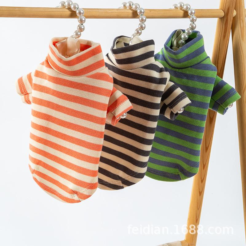 

2020 autumn and winter new cotton padded striped high-neck bottoming dog cat pet clothes, Green