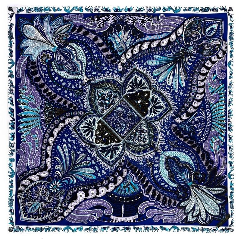

POBING Manual Hand Rolled Twill Silk Scarf Women Cashew Flowers Square Scarves Echarpes Foulards Femme Wrap Bandana Hijab 90CM