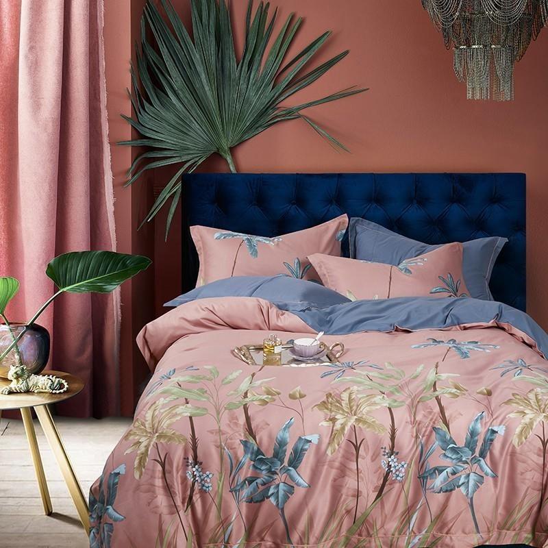 

Full Queen Duvet Cover Set 100%Cotton Yellow Pink Soft Bedding Set Tropical Palm Tree Leaves Duvet Cover Bed Sheet Pillowcases, Color 1