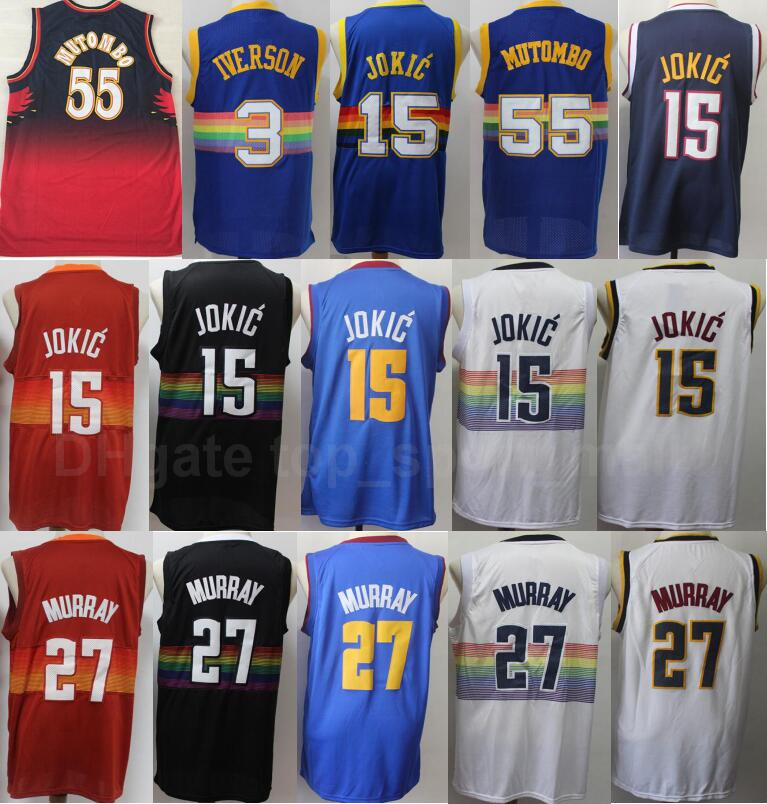 

Men Basketabll Edition Earned City Dikembe Mutombo Jersey 55 Jamal Murray 27 Nikola 15 Team Navy Blue White Purple Red Top Quality, 15 white