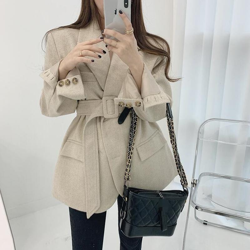 

Alien Kitty Elegant 2020 New Retro Solid Cashmere Woolen Blazer Coat Fashion Women Casual Faux Wool Outwear Tops, Beige