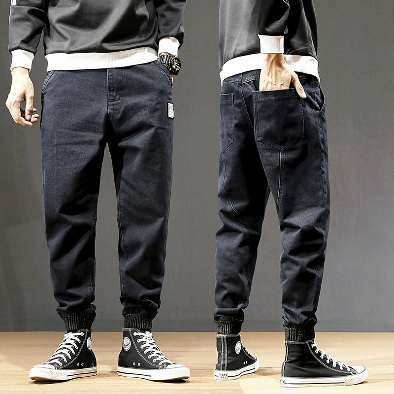 

2021 New Japanese Fashion Black Fit Spliced Designer Denim Pants Trousers Hip Hop Men Joggers Tipj