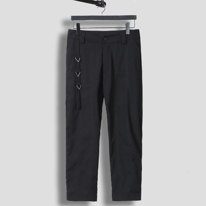 

2021 New Summer Wear of Fashion Personality Line Tarja Thin Feet Nine-dot Men's Casual Pants 4D60, Black