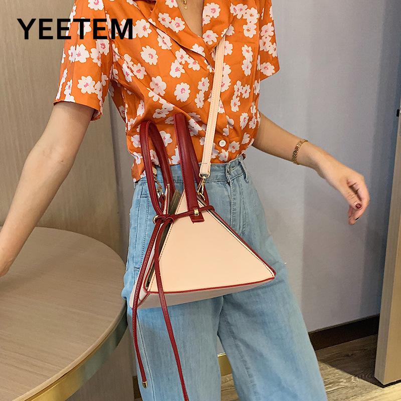 

2021 Niche Special Design Solid Triangle Korean Portable PU Leather Fashion Girl Casual Messenger Bag Wallet Hand Bags Women, Black