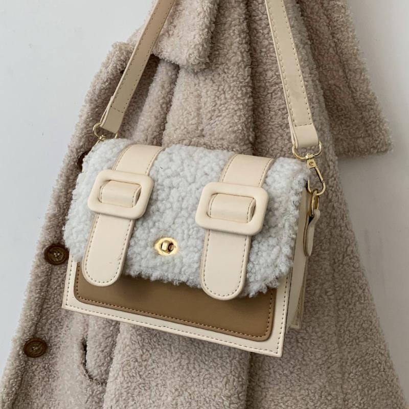 

NEW Winter Handbag Purse Plush Shoulder Bags For Women 2021 Faux Fur Crossbody Solid Color Small Messenger Bag Bolsa Feminina, Black