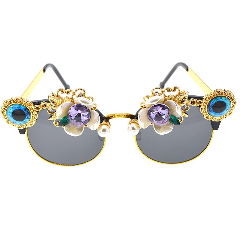 

Sunglasses Cool Women Fashion Oval Flower Frame Baroque Retro Sun Glasses Vintage Ladies Shades Rhinestone Eyewear