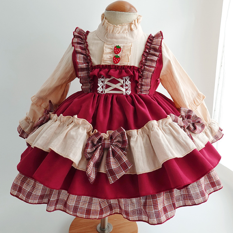 2021 Baby Girls Spanish Dress Kids Lolita Princess Red Vintage Dresses