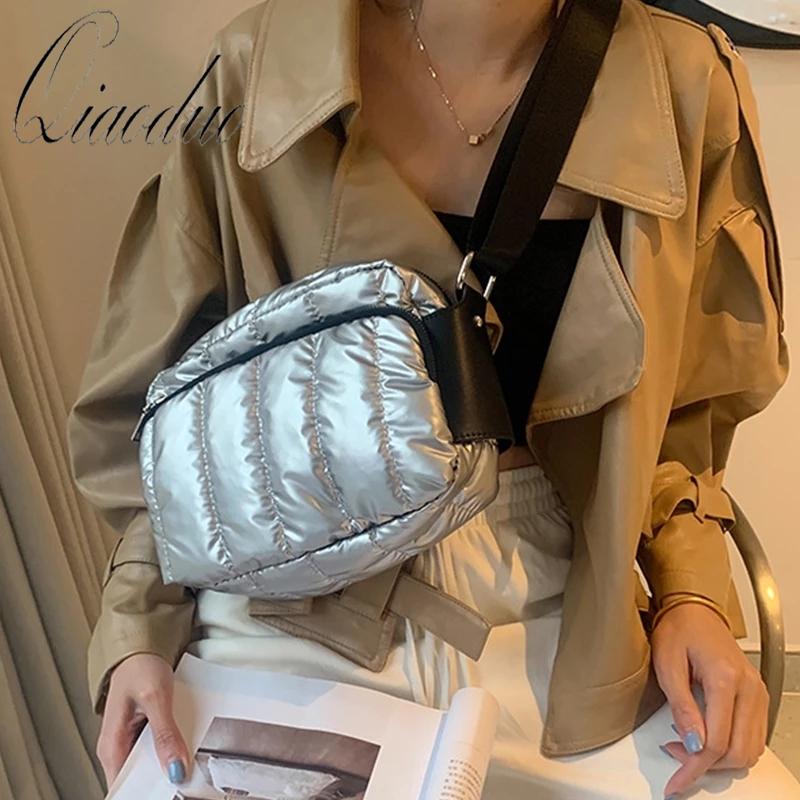 

Qiaoduo Luxury Space Cotton Women Shoulder Bag Designer Down Square Women's bag Wide Shoulder Strap Crossbody Bags For Women, Black