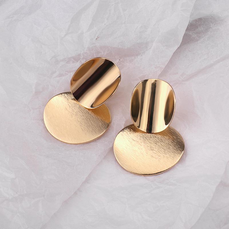 

AENSOA Punk Big Double Round Drop Earrings for Women Korean Fashion Metal Geometric Gold Color Brincos Earring 2020 Jewelry Gift