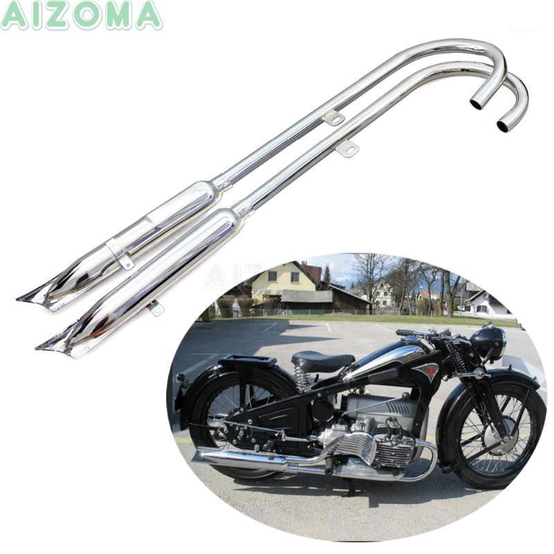

Chrome 24HP Front & Rear Exhaust Mufflers Pipes For M1 M72 R71 R12 K750 KS750 Retro 750cc Ural Sidecar Motorcycle1