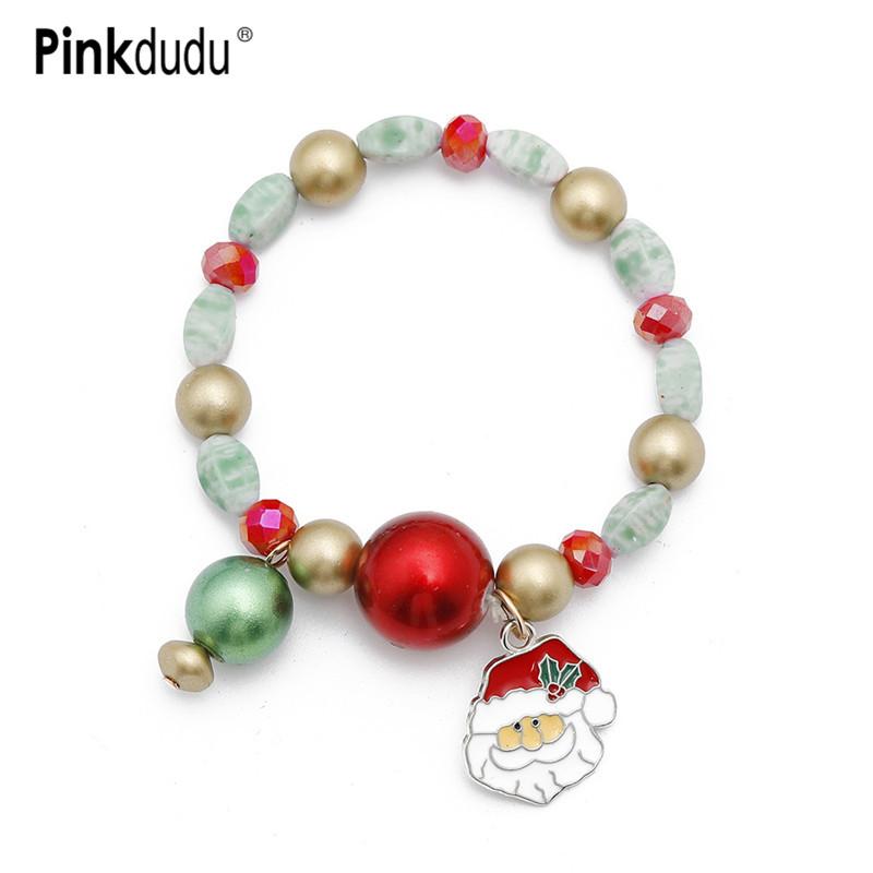 

Pinkdudu Charm Christmas Tree Bangles Deer Cedar Santa Playful DIY Green Red Beads Bracelets Jewelry for New Year Gifts PD193