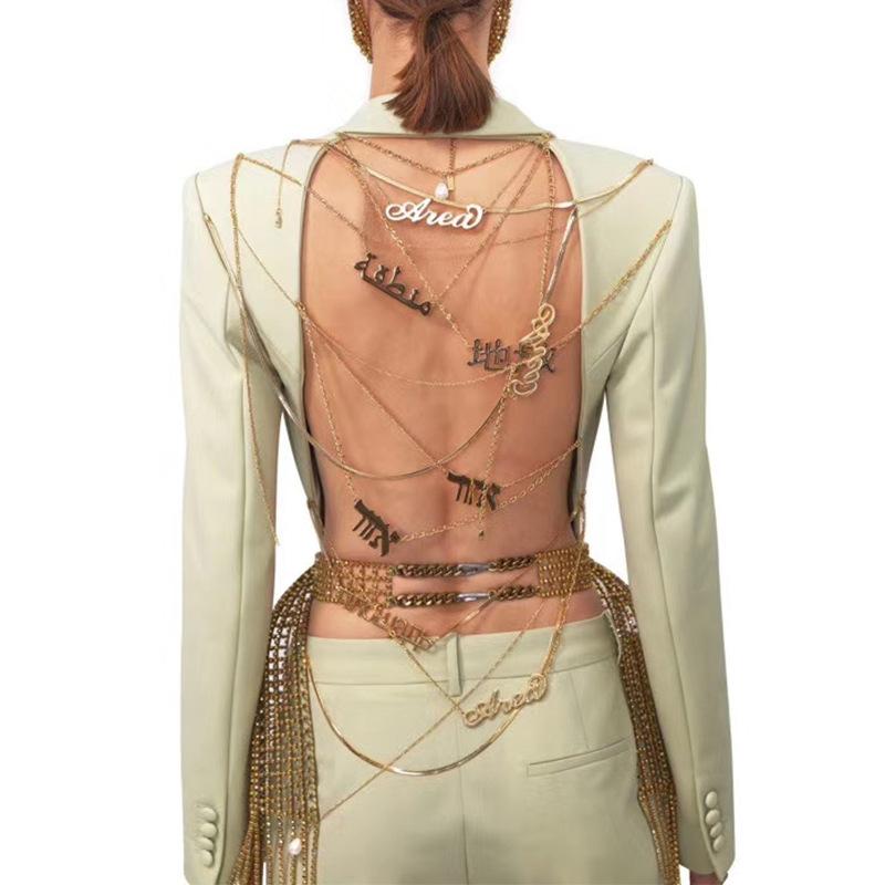 

High Quality 2020 New Fashion Sexy Back Hollow Chain Decoration Slim Temperament Woman Blazer Green And Black, Model color