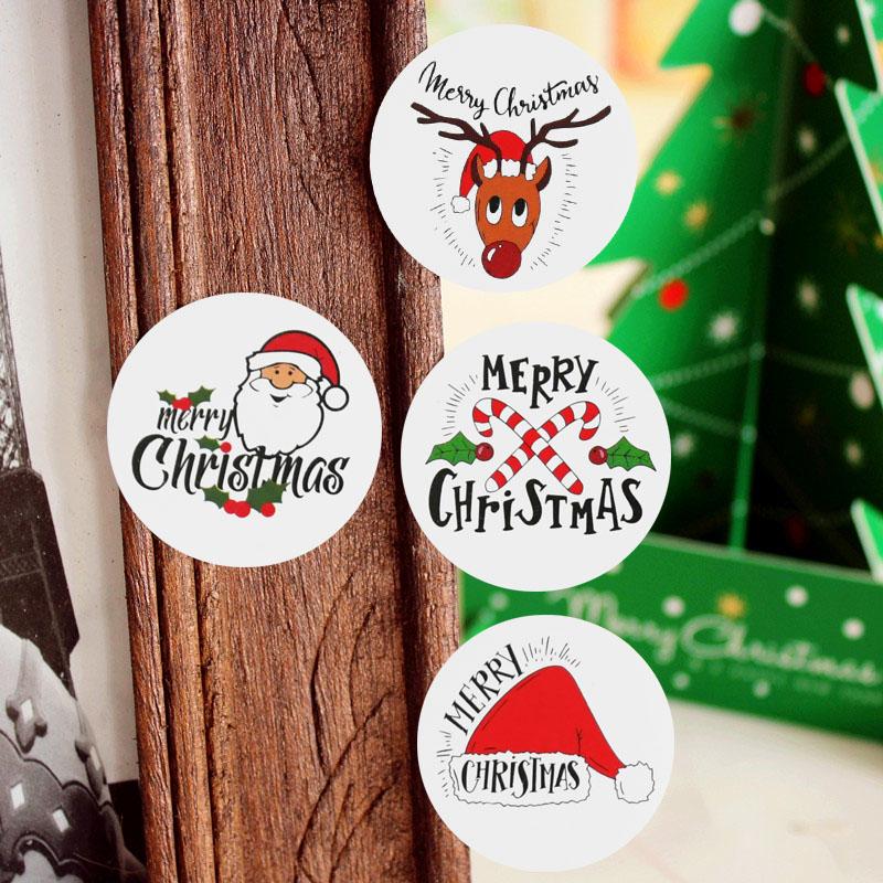 

120pcs Round Christmas Gift Sticker Cartoon Santa Claus Merry Christmas Theme Sealing Sticker Gift Baking Package Label