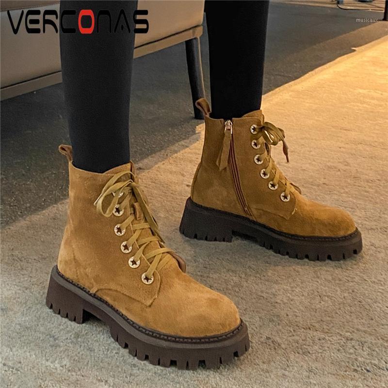 

VERCONAS 2020 Autumn Winter Warm Ankle Boots For Women Casual Thick Heels Shoes Woman Cross-Tied Concise Boots Snow1, Black