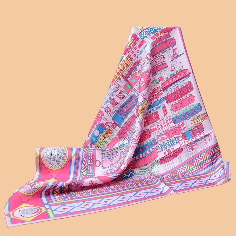 

HuaJun 2 Store|| No pink series "Colliers et Chiens wash" 90 silk square scarf twill print scarf handmade curling Y201007, Blue;gray