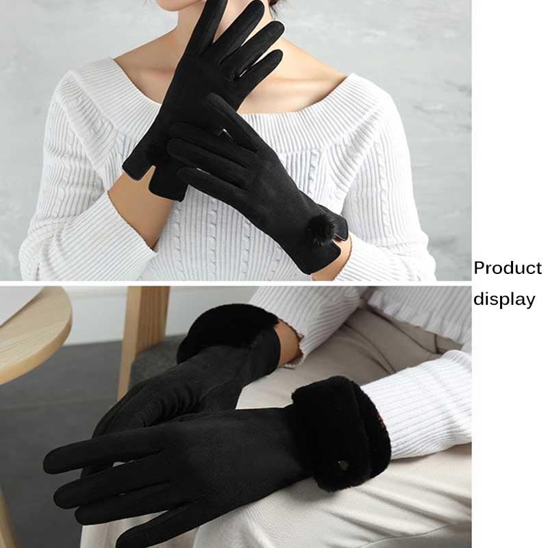 

2pcs Women Gloves set Touching Screen ouble thick hat scarf gloves one Furry Suede Mitten 2020, Pink