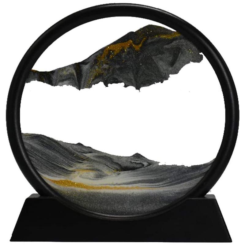 

Moving Sand Art Picture Round Glass 3D Deep Sea Sandscape in Motion Display Flowing Sand Frame(12inch