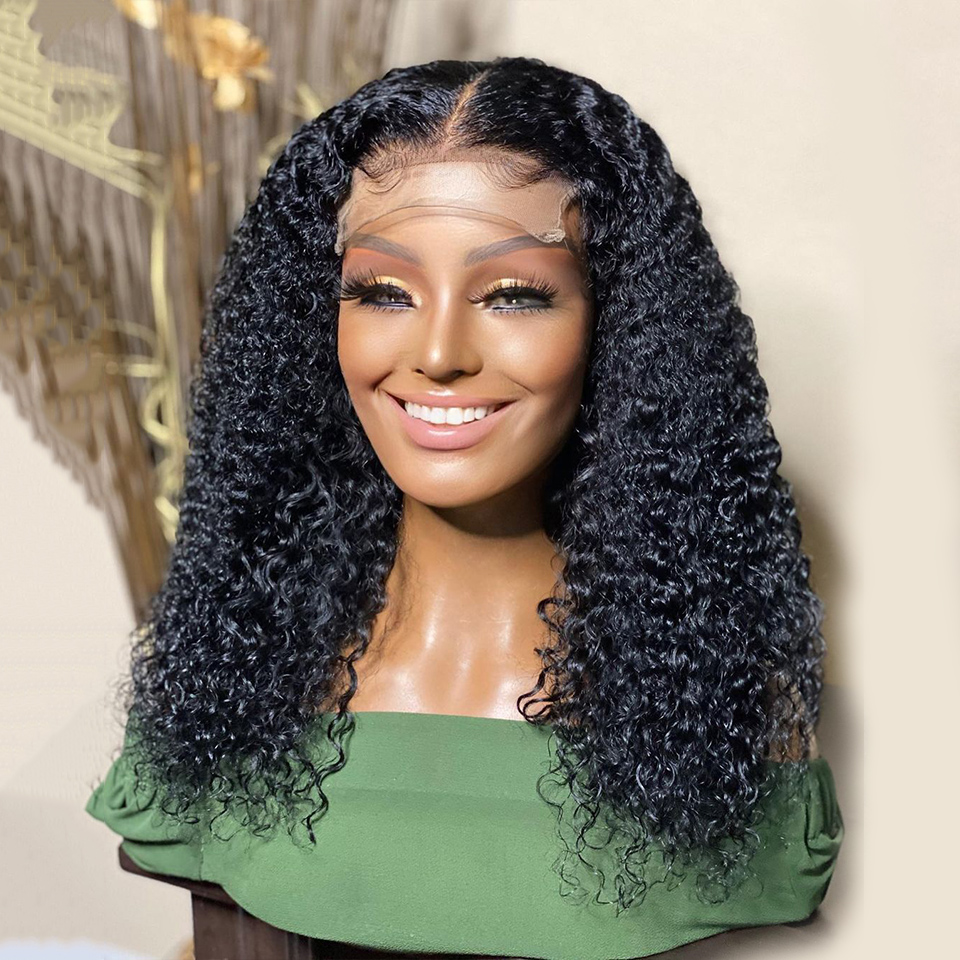 

Natural Looking Long 180 Density Kinky Curly Lace Front Wig For Fashion Women Black Color With Babyhair Preplucked Glueless Daily Cosplay Heat Resistant