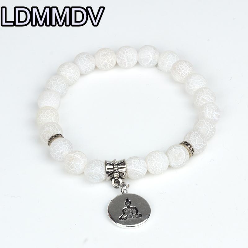 

Stone Bead Bracelet Frosted Matte Agates Stripe Banded Bracelets 8mm for Islamic Muslim Jewelry DIY Yoga Bracelet white1, Golden;silver