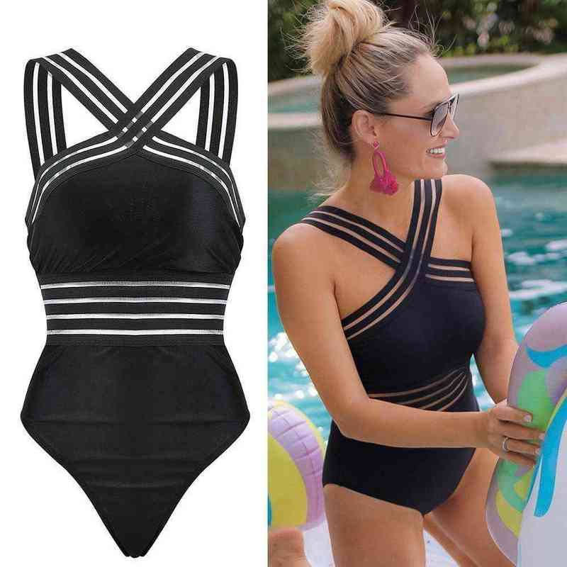 

sexy black striped one piece bikini womens bandage push up monokini swimwear swimsuit beach triangle bathing suit, This item does not ship