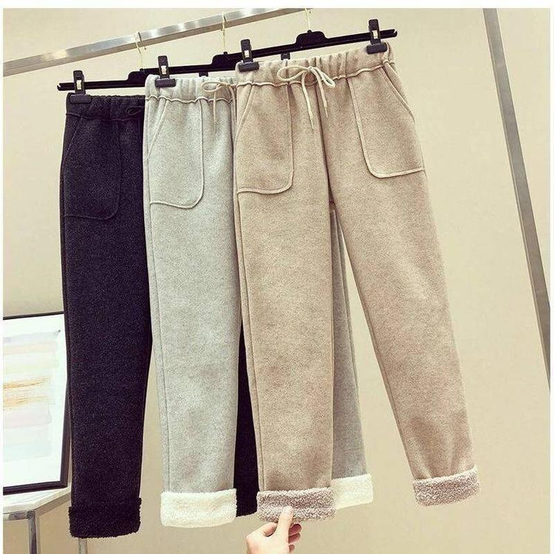

Woolen Casual Pants Women Autumn Winter Loose High Waist Trousers Female Harem Pants Plus Size Thicken Warm Sweatpants, Khaki