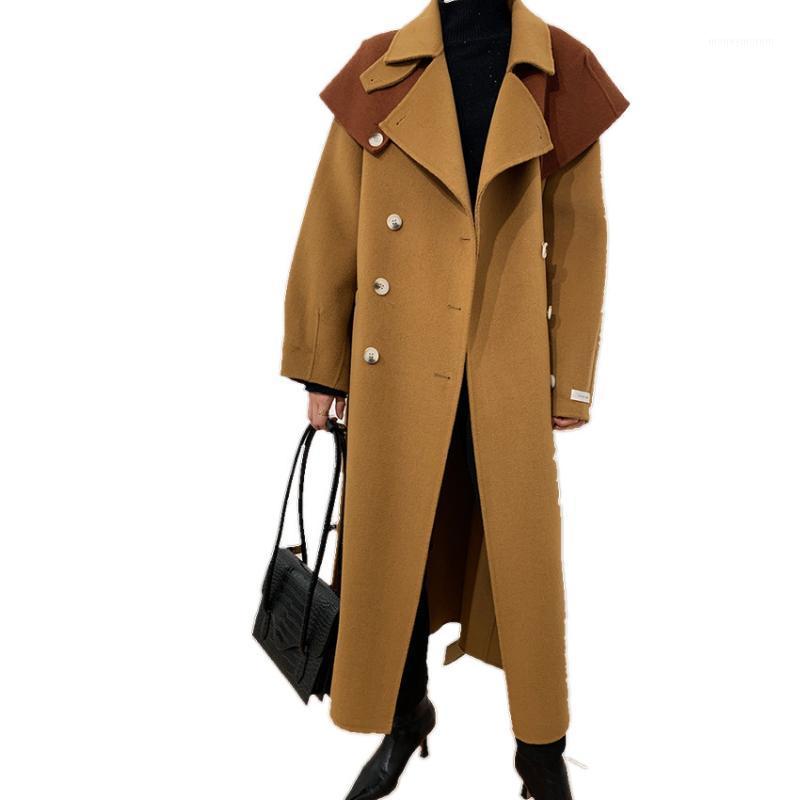

New winter fashion warm woolen blends women cloak elegant Double Breasted long wool blends overcoat1, Khaki