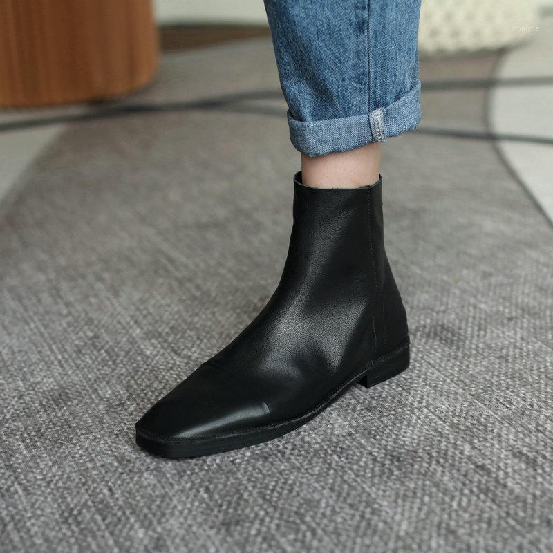 

Winter Newest Boots Women Square Toe Ankle Boots Genuine Leather Low Heels Dancing Shoes Woman Fashion1, Black